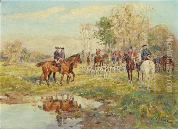 Huntsmen Oil Painting - Wilhelm Velten