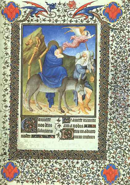 Belles Heures de Duc du Berry -Folio 63- The Flight into Egypt 1408-09 Oil Painting - Jean Limbourg