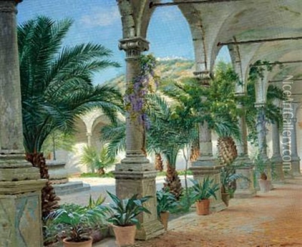 The Cloisters St. Domenico At Taormina Oil Painting - Adolf Heinrich Claus Hansen