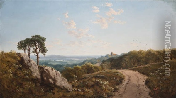 Pathway Through An Extensive Wooded Landscape Oil Painting - Edmund John Niemann