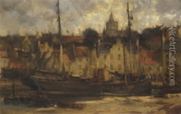 Dysart Harbour, Fife Oil Painting - Joseph Brown