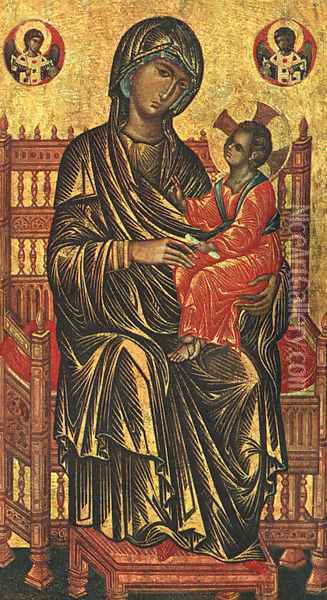 Enthroned Madonna and Child (13th Century) Oil Painting - Byzantine Unknown Master