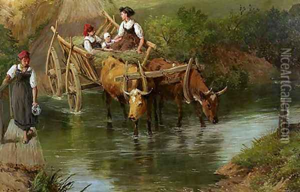 Crossing the Ford Oil Painting - Myles Birket Foster