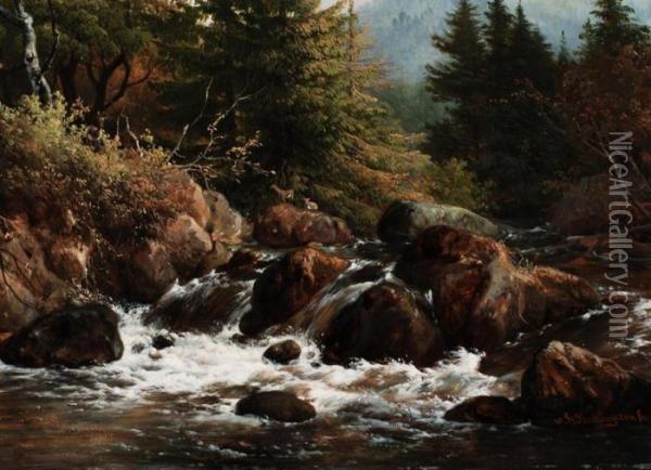 Gebirgige Landschaft Mit Einem Wasserfall Im Bachlauf Oil Painting - Hendrikus van den Sande Bakhuyzen