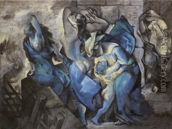 Klagende Frauen (brand Von Troja) Oil Painting - Bernard Hasler