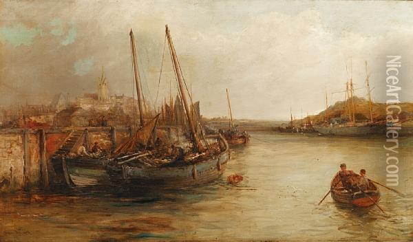 Fishing Boats In Peel Harbour, Isle Of Man Oil Painting - William Edward Webb