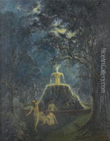 Forest Nymphs In Moonlight Oil Painting - Arthur B. Davies