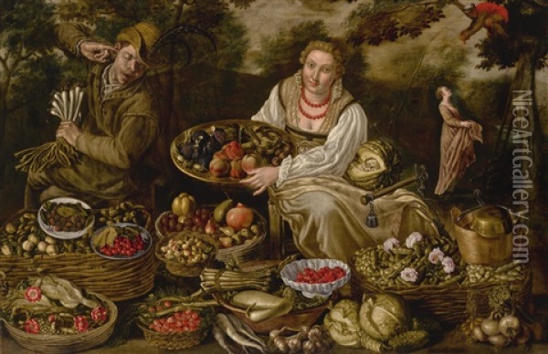 A Fruit And Vegetable Seller, Surrounded By Her Wares Oil Painting - Vincenzo Campi