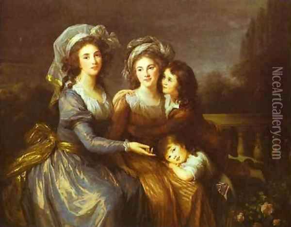 The Marquise de Peze and the Marquise de Rouget with Her Two Children Oil Painting - Elisabeth Vigee-Lebrun