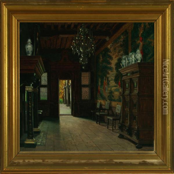 Interior Fromplantin - Moretus Museum In Antwerp, Holland Oil Painting - Heinrich Hansen