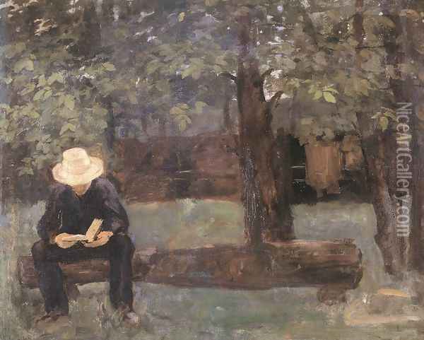 Man Sitting on a Log 1895 Oil Painting - Karoly Ferenczy