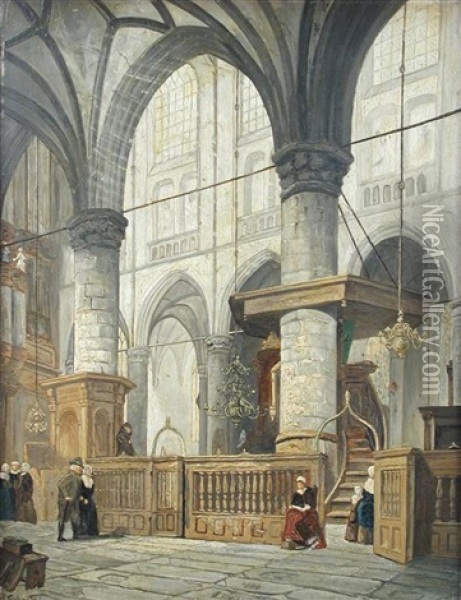 The Interior Of A Church In The Netherlands Oil Painting - Jan Jacob Schenkel