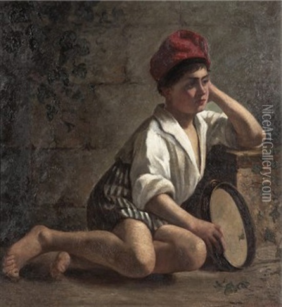 Pojke Med Tamburin Oil Painting - Julia Beck