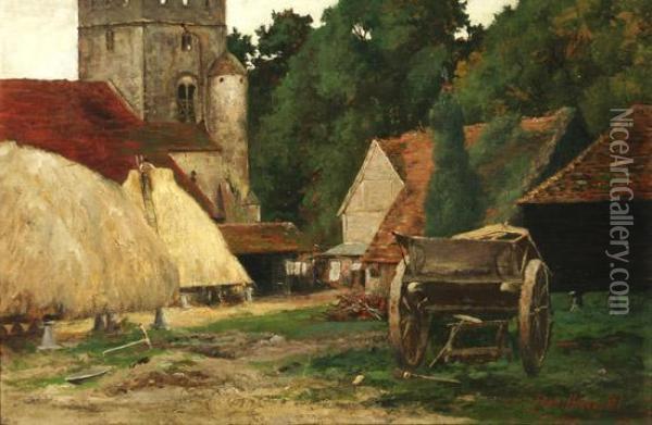 Farm Yard, Near Goring Church, Sussex Oil Painting - Fred Hines