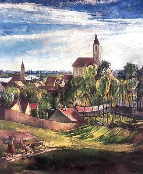 View of Szentendre 1926 29 Oil Painting - Lajos Nandor Varga