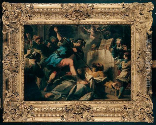 The Martyrdom Of A Male Saint At An Altar Oil Painting - Nicolas Bertuzzi L'Anconitano