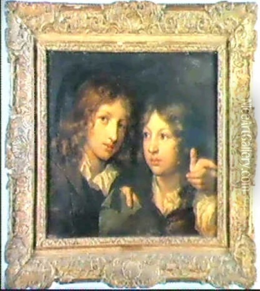 Portrait Presume Des Deux Fils De L'artiste Oil Painting - Caspar Netscher