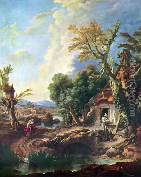 Landscape with his brother Lucas Oil Painting - Francois Boucher