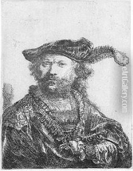 Self Portrait In A Velvet Cap With Plume (b., Holl. 20; H.156; Bb.38-b) Oil Painting - Rembrandt Van Rijn