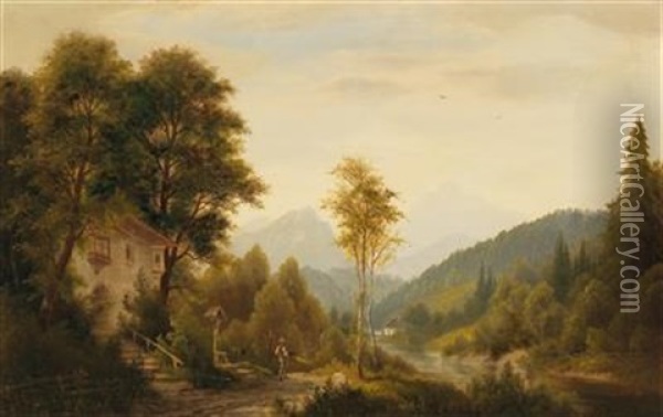 Jensbach In Tyrol Oil Painting - Josef Burgaritzky
