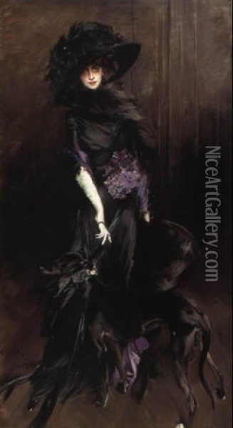 Portrait Of Marchesa Luisa Casati With A Greyhound Oil Painting - Giovanni Boldini