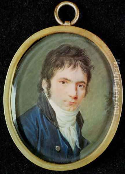 Miniature Portrait of Ludwig Van Beethoven 1770-1827 Oil Painting - Christian Hornemann