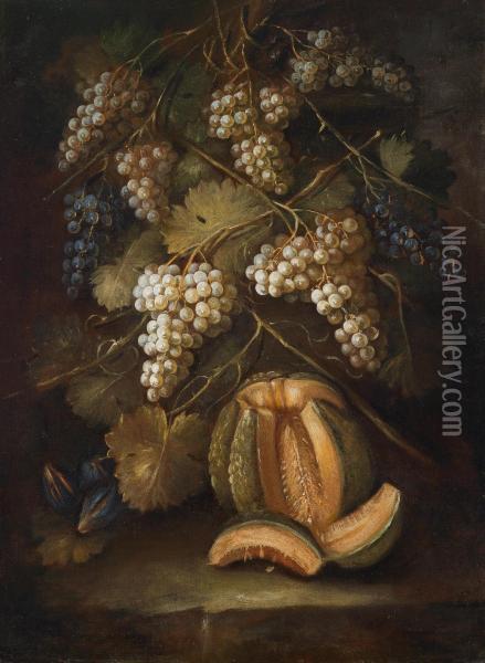 A Still Life With Grapes And A Melon Oil Painting - Gilardo Da Lodi