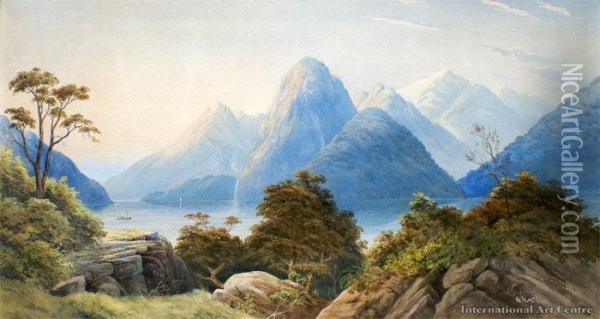 The Lion And The Palisades, Milford Sound,fiordland Oil Painting - John Barr Clarke Hoyte