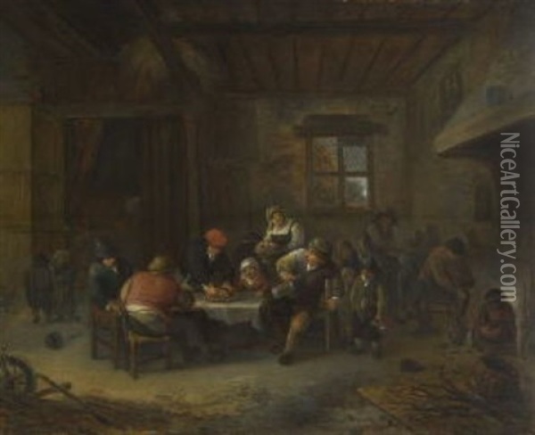 Zechende Bauern In Der Wirtsstube Oil Painting - Cornelis Dusart