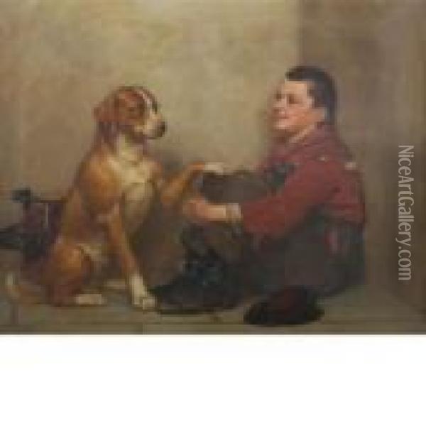Shoeshine Boy And Dog Oil Painting - John George Brown