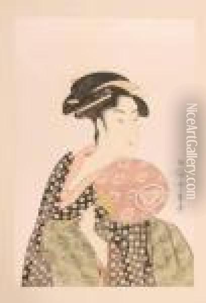 Woman With Fan Oil Painting - Kitagawa Utamaro