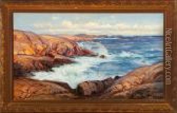 A Coastal Scenery With Cliffs. Signed Oil Painting - Carl Brandt