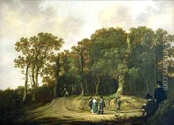 A Wooded Landscape with the Artist Sketching Oil Painting - Aelbert Cuyp