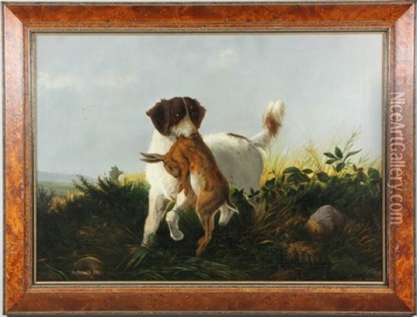 Dog With Rabbit Oil Painting - Alexander Pope