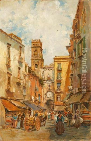 Strassenansicht In Neapel Mit Blick Auf Sant'eligio Maggiore Oil Painting - Carlo Brancaccio