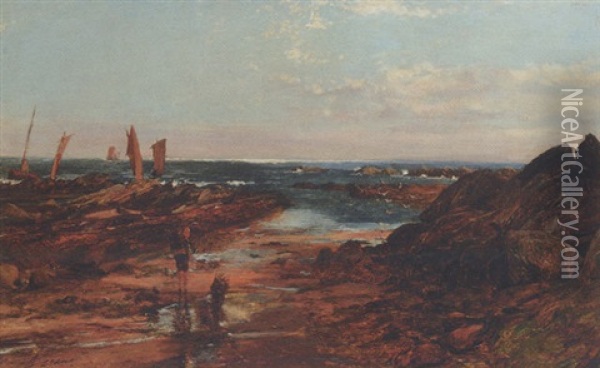 Boys Crabbing On A Beach Oil Painting - Alexander Fraser the Younger