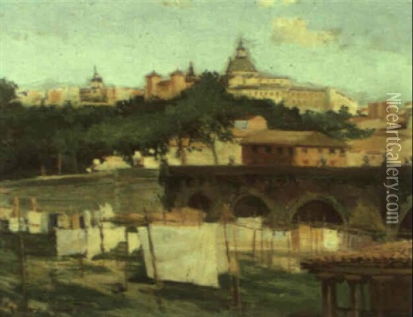 Lavadero, Puente De Segovia, Madrid Oil Painting - Jose Lupianez y Carrasco