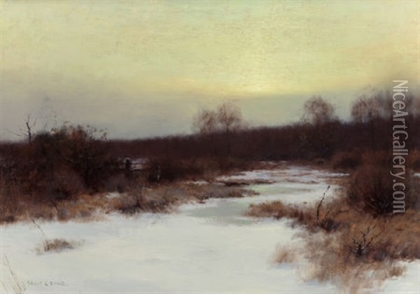 Snow Scene At Twilight Oil Painting - Bruce Crane