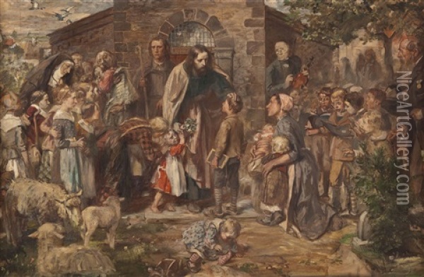 Christus Empfangt Die Kinder (studie) Oil Painting - Eduard (Karl-Franz) von Gebhardt