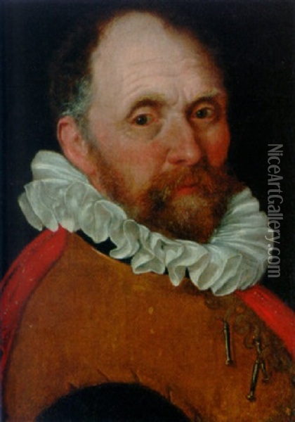 Portrait Of An Elderly Man In A Jerkin And A Red Cloak Oil Painting - Cornelis Ketel