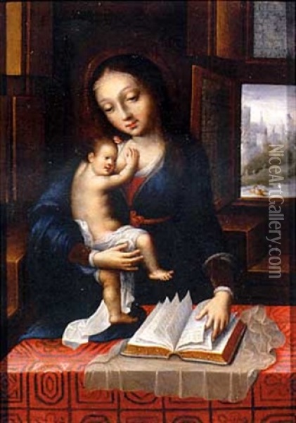 The Virgin And Child In An Interior Oil Painting - Bernaert (Barend) van Orley