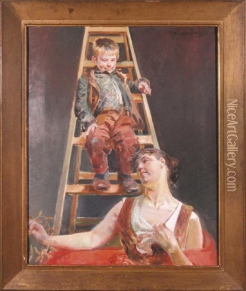 Malarczyk I Muza Oil Painting - Jacek Malczewski