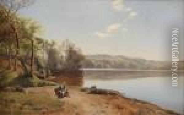 Lake Scene Oil Painting - Janus Andreas La Cour