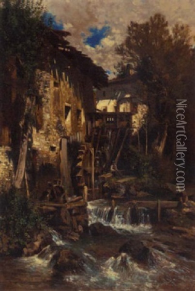 The Watermill Oil Painting - Karl Schreder