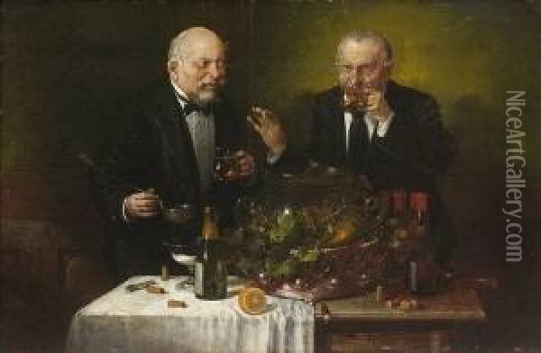 Zwei Manner Beim Bowle
 Trinken. Oil Painting - Hans August Lassen