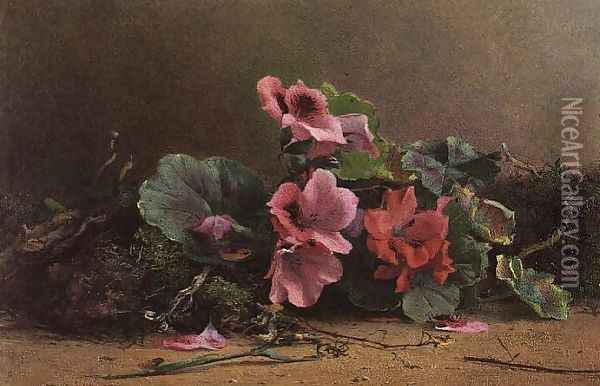 A Study of Geraniums Oil Painting - Hector Caffieri