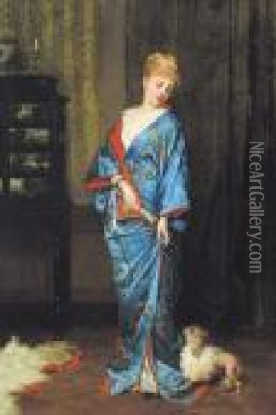 Dame In Kimono Oil Painting - Frans Verhas