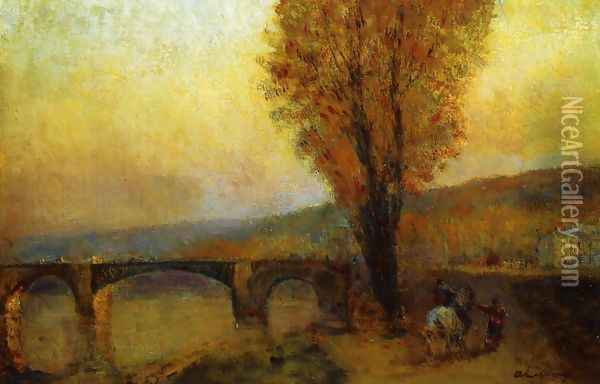 Bridge and Rider Oil Painting - Albert Lebourg
