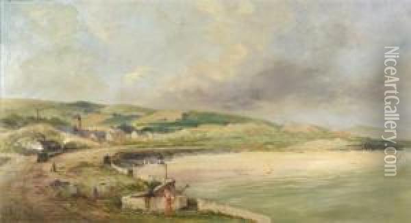 'port...awl Sands', Kust Med Anglok Och Manniskor Pa Stranden Oil Painting - Richard Short