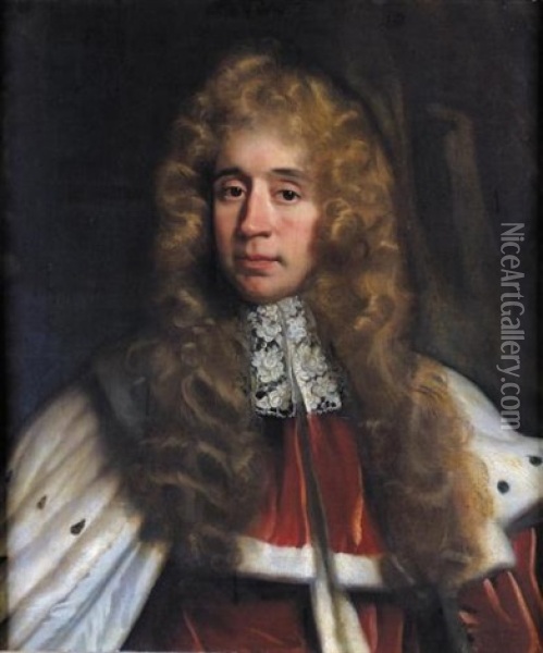 Portrait Of George, 1st Baron Jeffreys, Judge Jeffreys Oil Painting - John Riley